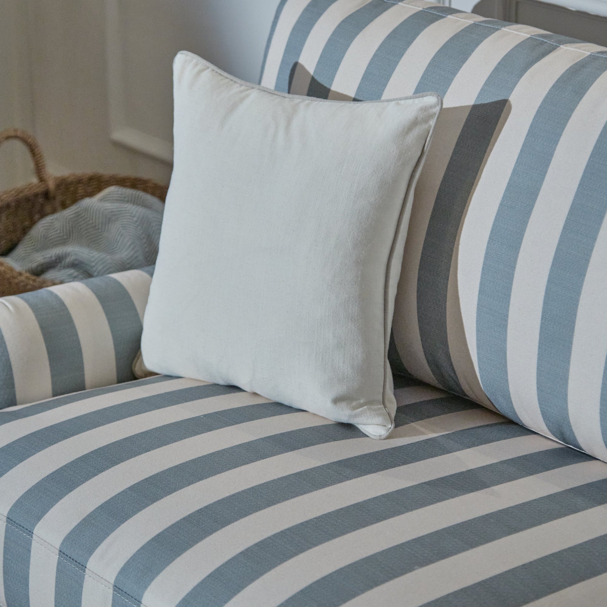 Brea Footstool - Blue Stripe with Whitewash Legs - Laura James - Laura James