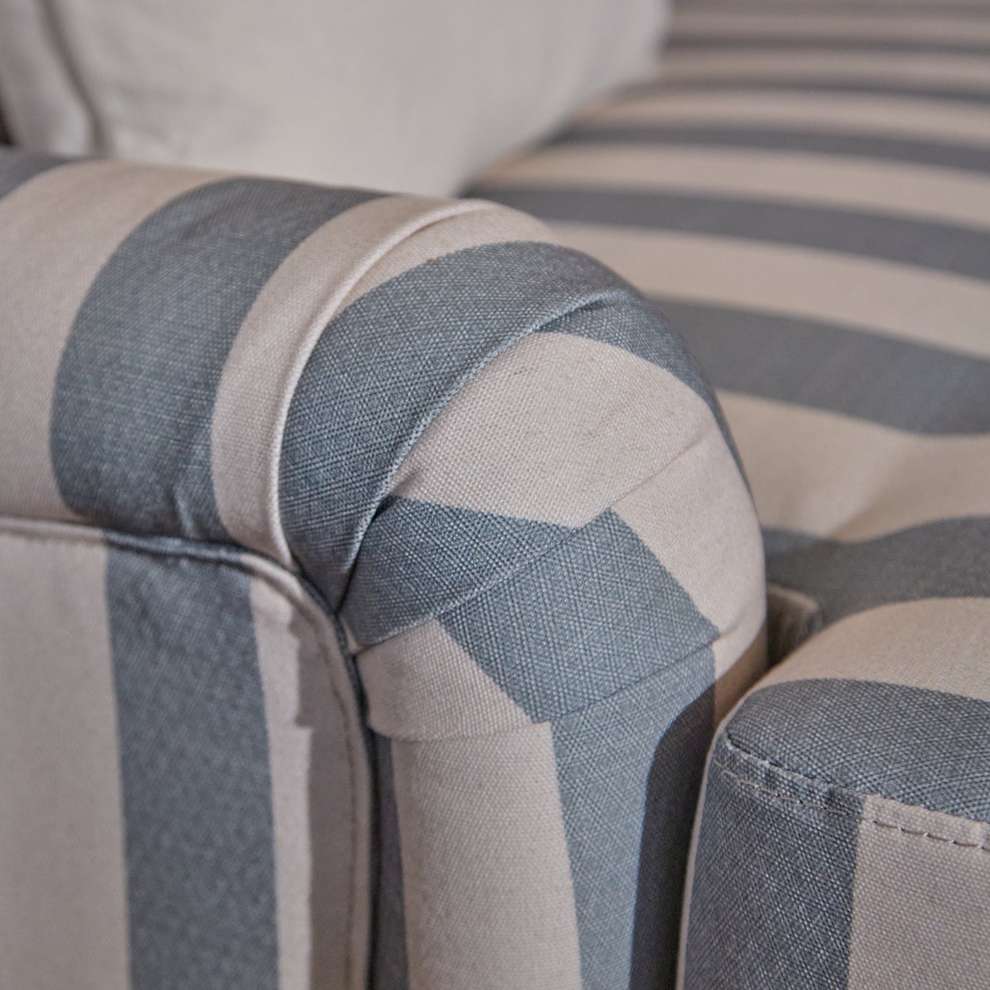 Brea Footstool - Blue Stripe with Whitewash Legs - Laura James - Laura James