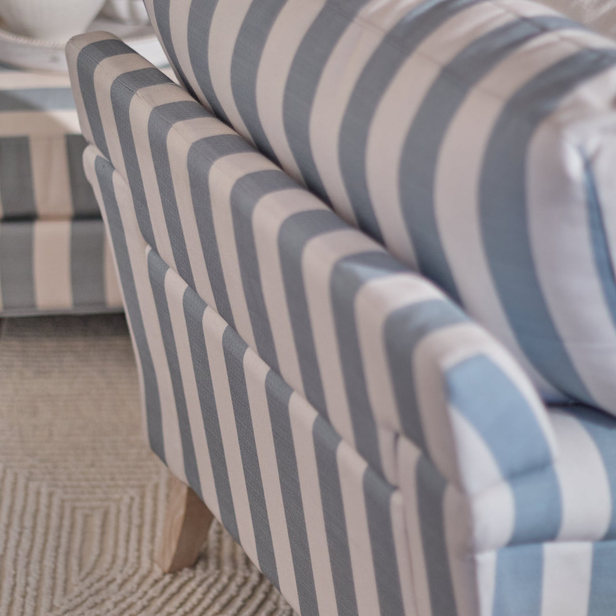 Brea Armchair -  Blue Stripe with Whitewash Legs - Laura James