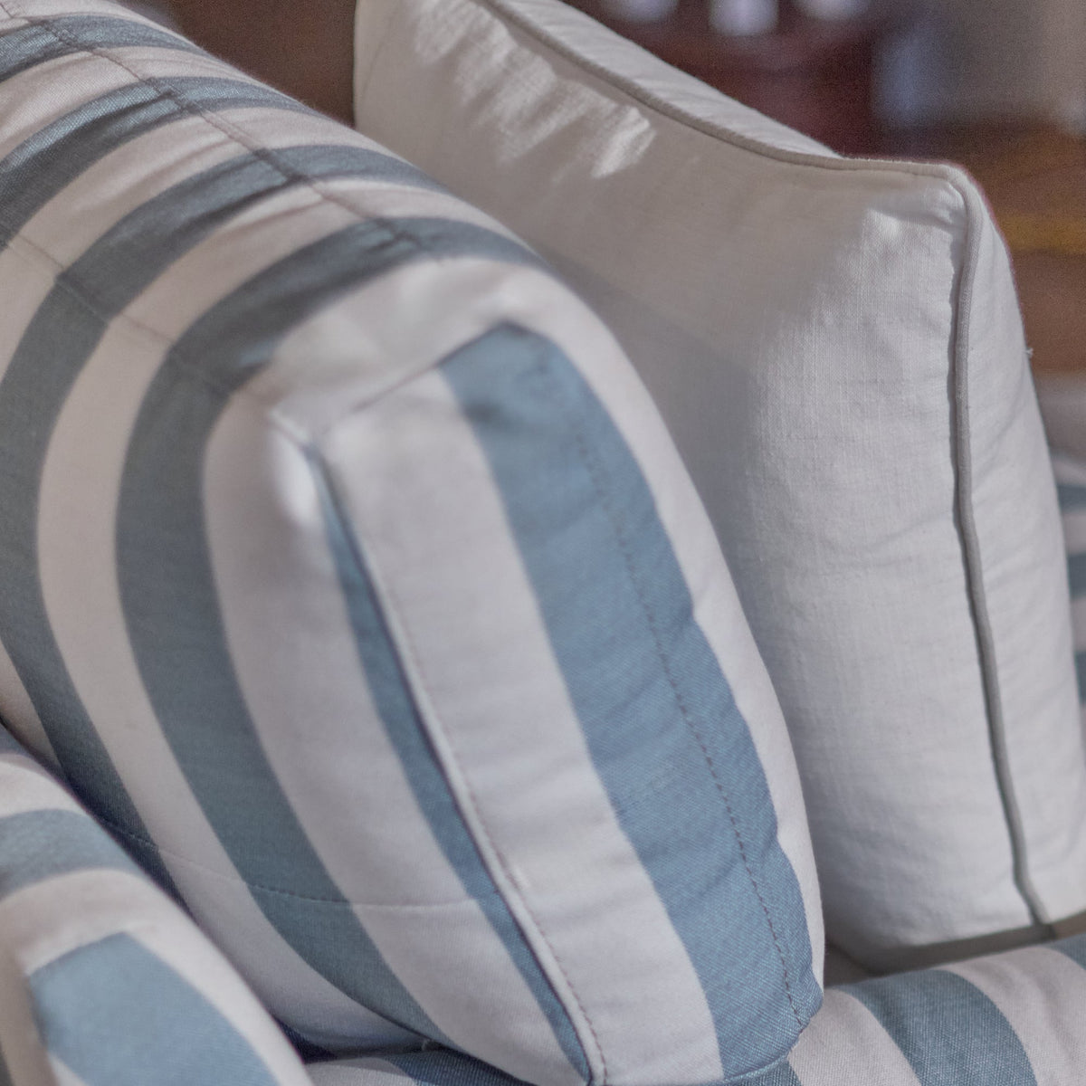 Brea Armchair -  Blue Stripe with Whitewash Legs - Laura James