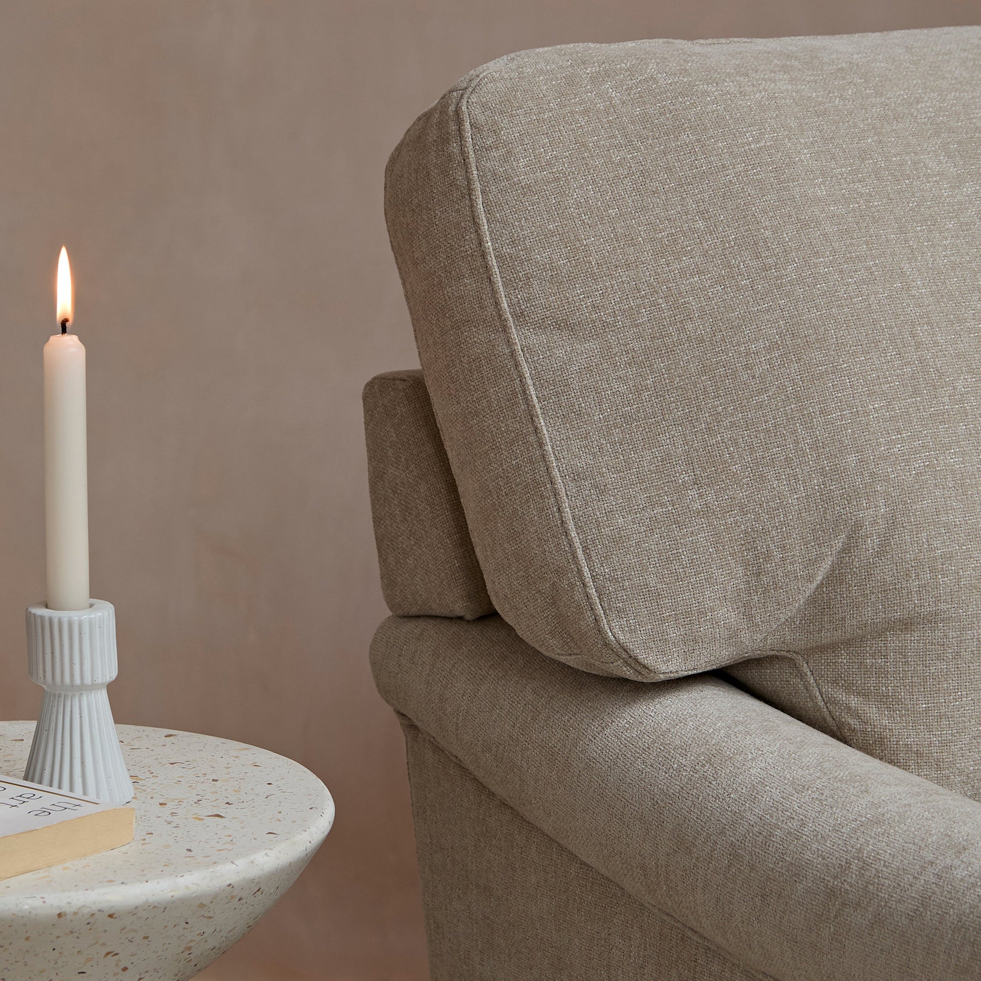 Brea Mink Taupe  Armchair - Whitewash Oak Legs - Laura James