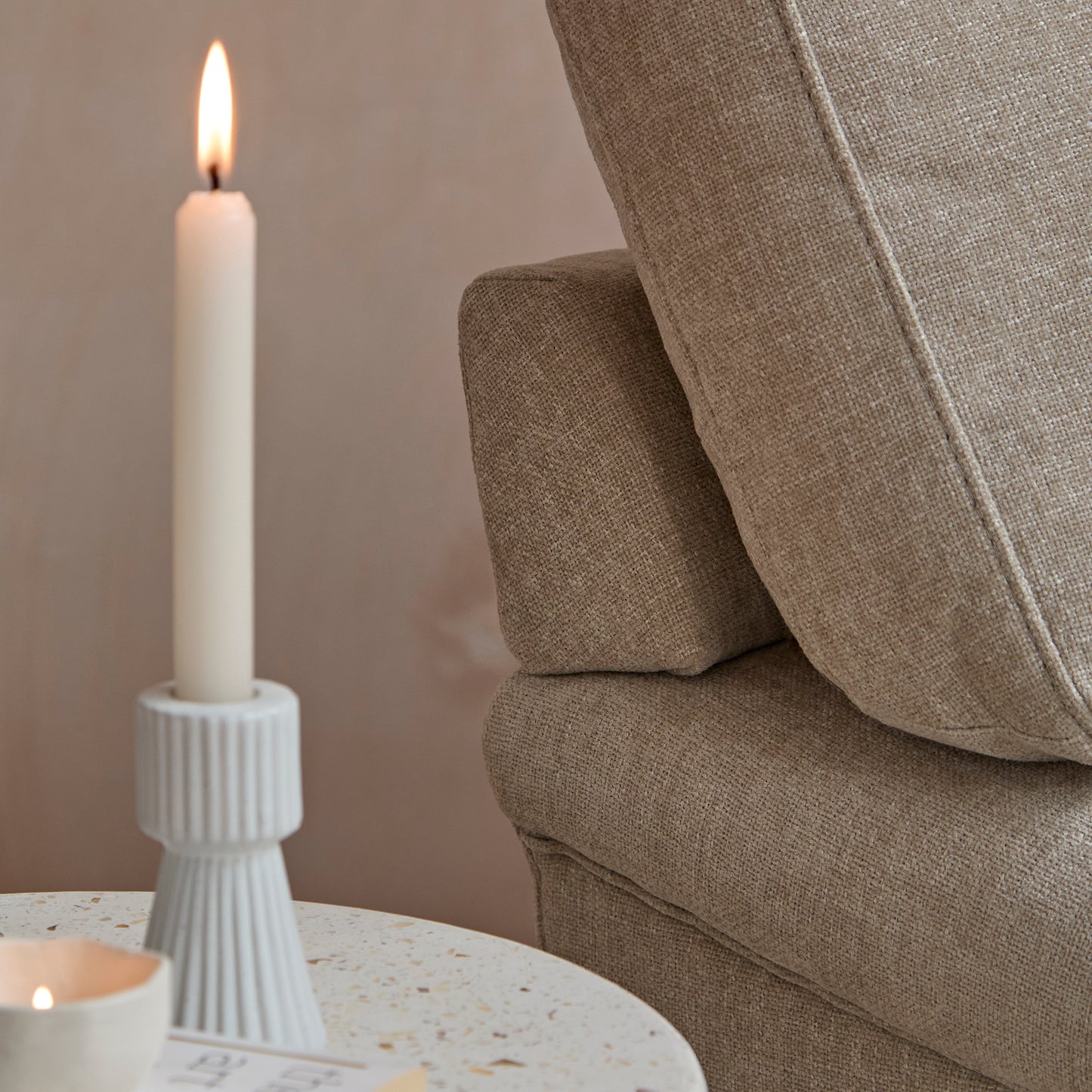 Brea Mink Taupe  Armchair - Whitewash Oak Legs - Laura James