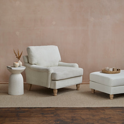 Brea Oyster White Armchair - Whitewash Oak Legs - Laura James