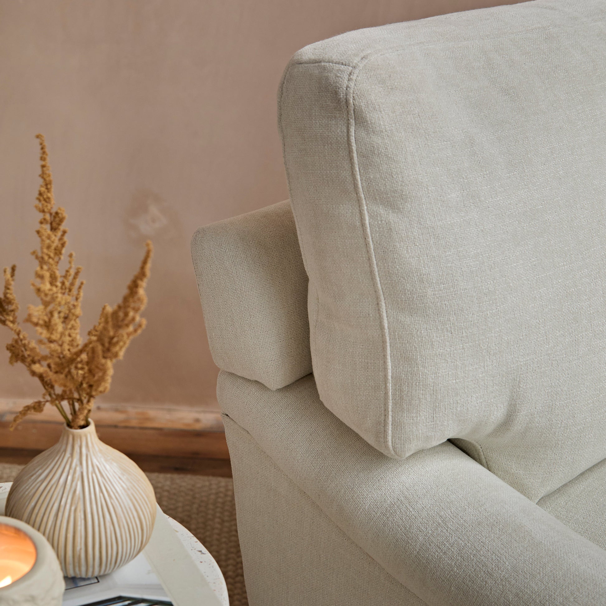 Brea Oyster White Armchair - Whitewash Oak Legs - Laura James