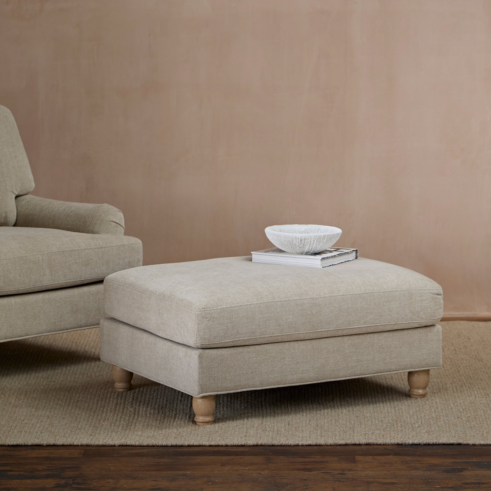 Brea Mink Taupe Footstool - Whitewash Oak Legs - Laura James