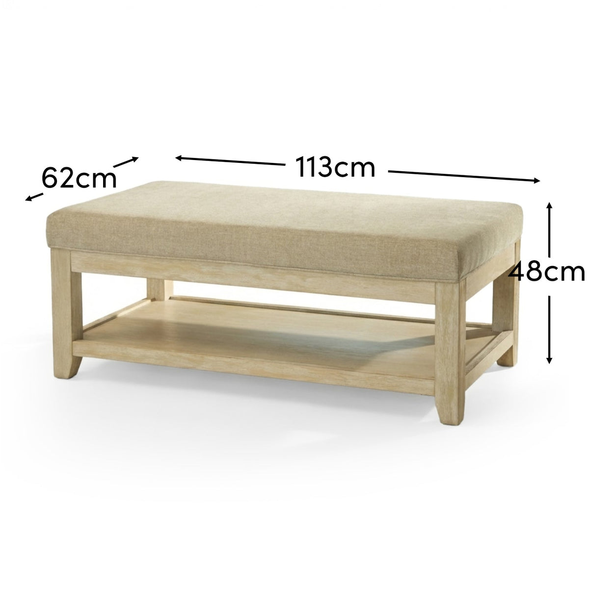 Breccan 110cm Footstool Coffee Table - Mink Taupe - Whitewash Oak Legs - Laura James