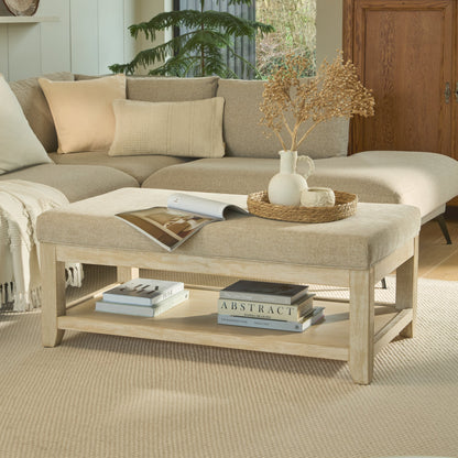 Breccan 110cm Footstool Coffee Table - Mink Taupe - Whitewash Oak Legs - Laura James