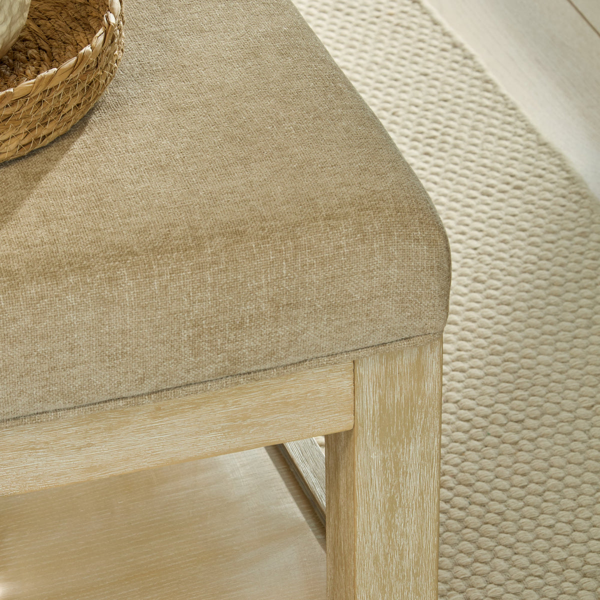 Breccan 110cm Footstool Coffee Table - Mink Taupe - Whitewash Oak Legs - Laura James