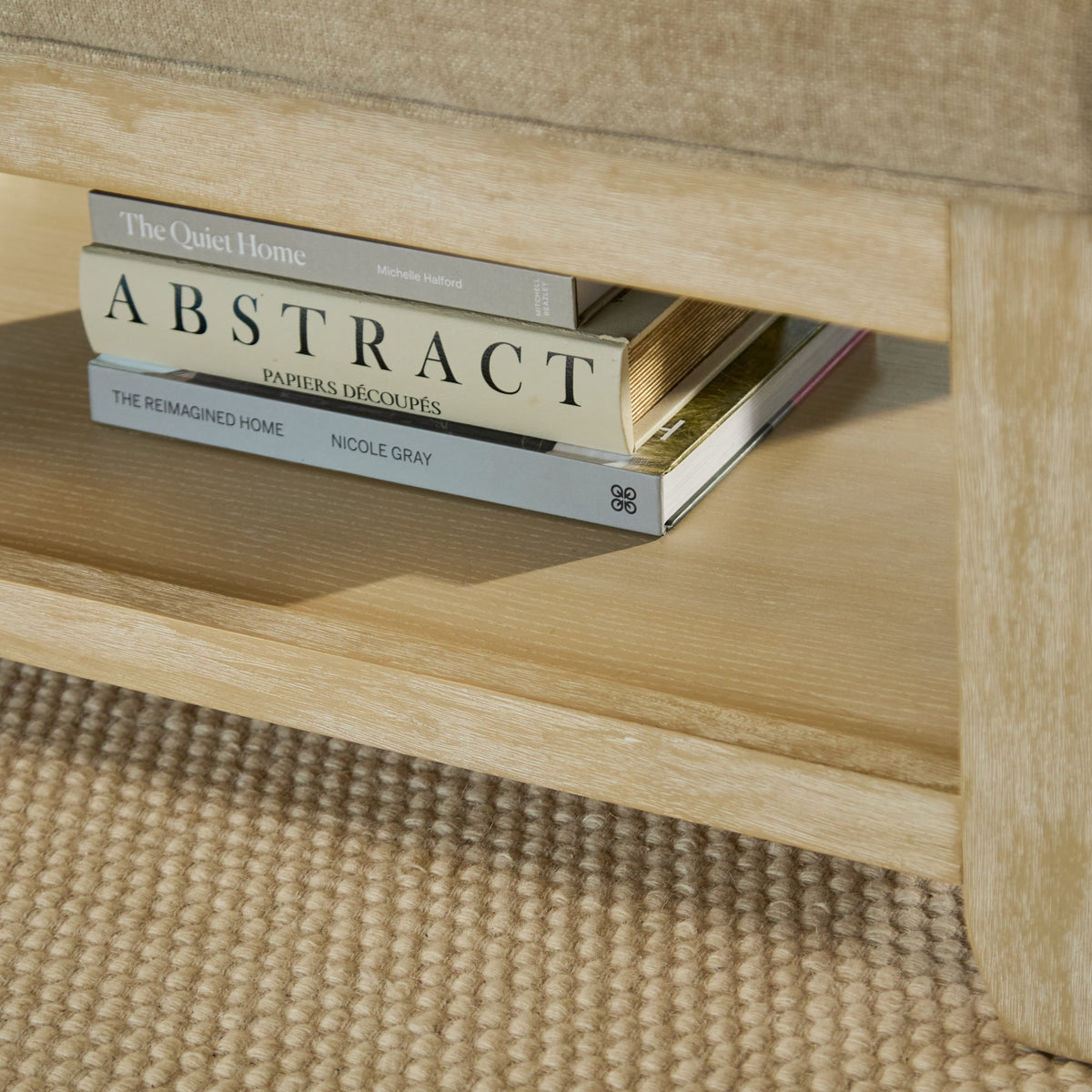 Breccan 110cm Footstool Coffee Table - Mink Taupe - Whitewash Oak Legs - Laura James