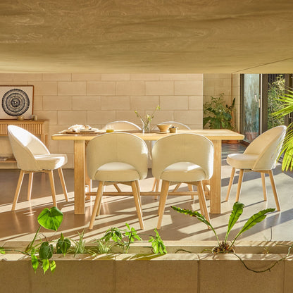 Carter Whitewash Rectangular Dining Table with 6 Marilyn Boucle Dining Chairs with Whitewash Legs - Laura James 