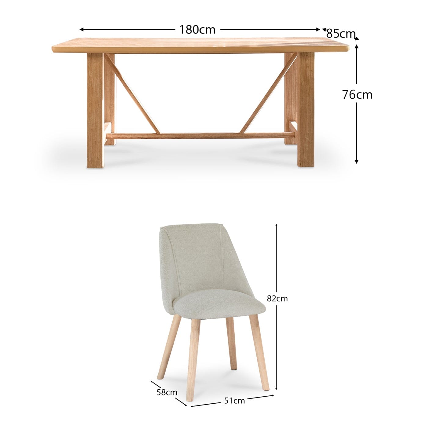 Carter Whitewash Rectangular Dining Table with 6 Freya Boucle Dining Chairs with Whitewash Legs - Laura James 