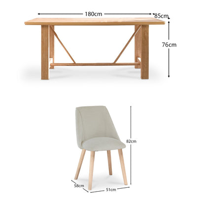 Carter Whitewash Rectangular Dining Table with 6 Freya Boucle Dining Chairs with Whitewash Legs - Laura James 