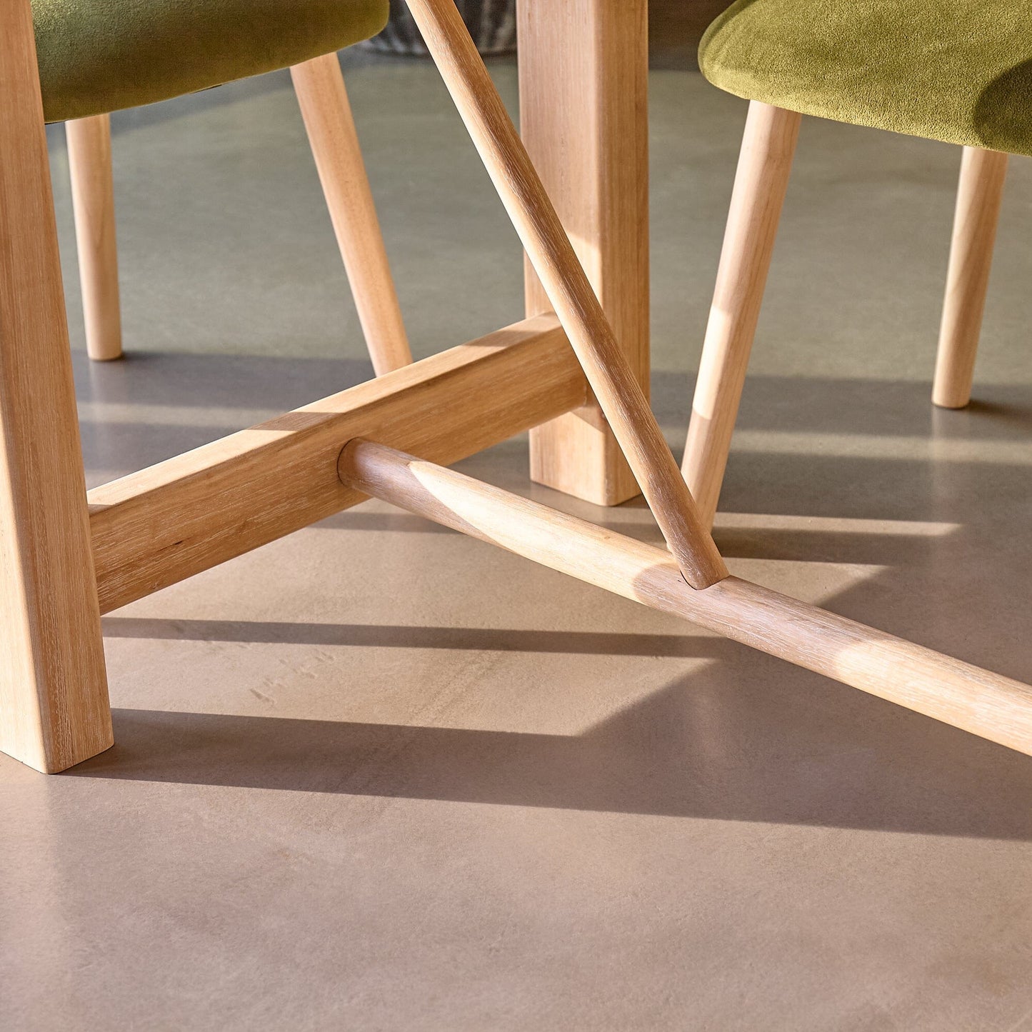 Carter Whitewash Rectangular Dining Table with 6 Freya Fern Green Dining Chairs with Whitewash Legs - Laura James 