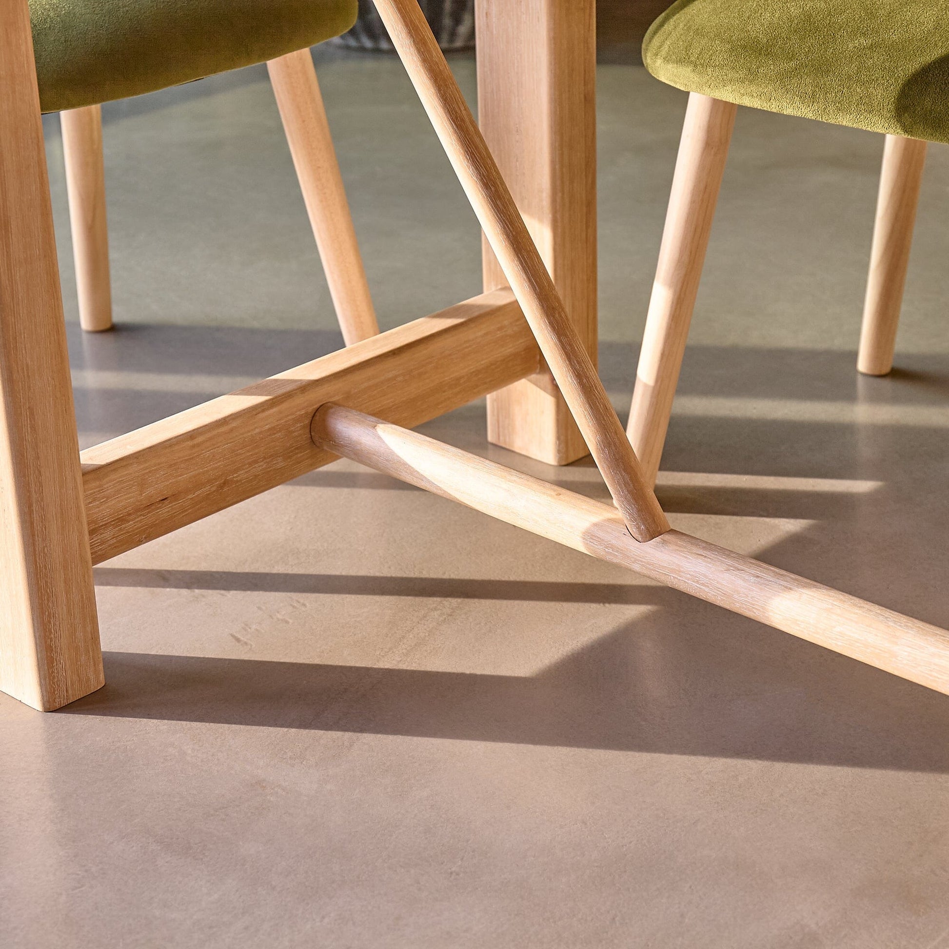 Carter Whitewash Rectangular Dining Table with 6 Freya Fern Green Dining Chairs with Whitewash Legs - Laura James 
