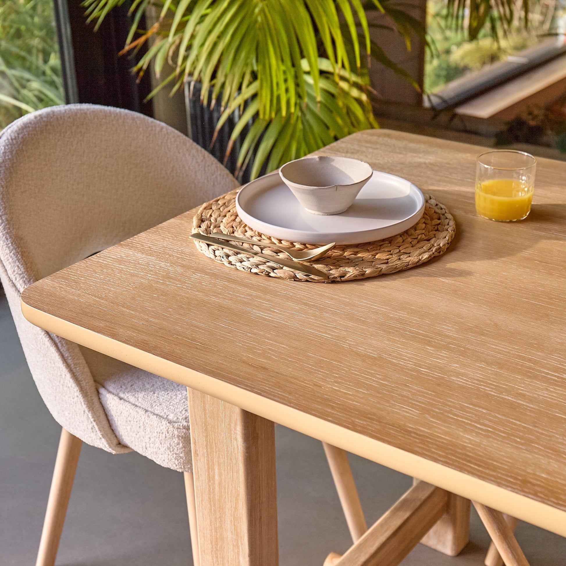 Carter Whitewash Rectangular Dining Table with 6 Marilyn Boucle Dining Chairs with Whitewash Legs - Laura James 
