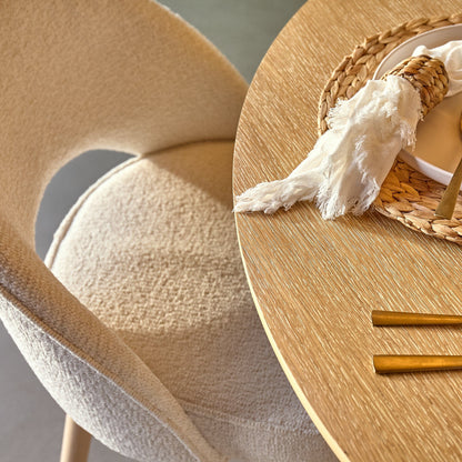 Carter Whitewash Round Dining Table with 4 Freya Boucle Dining Chairs with Whitewash Legs - Laura James 