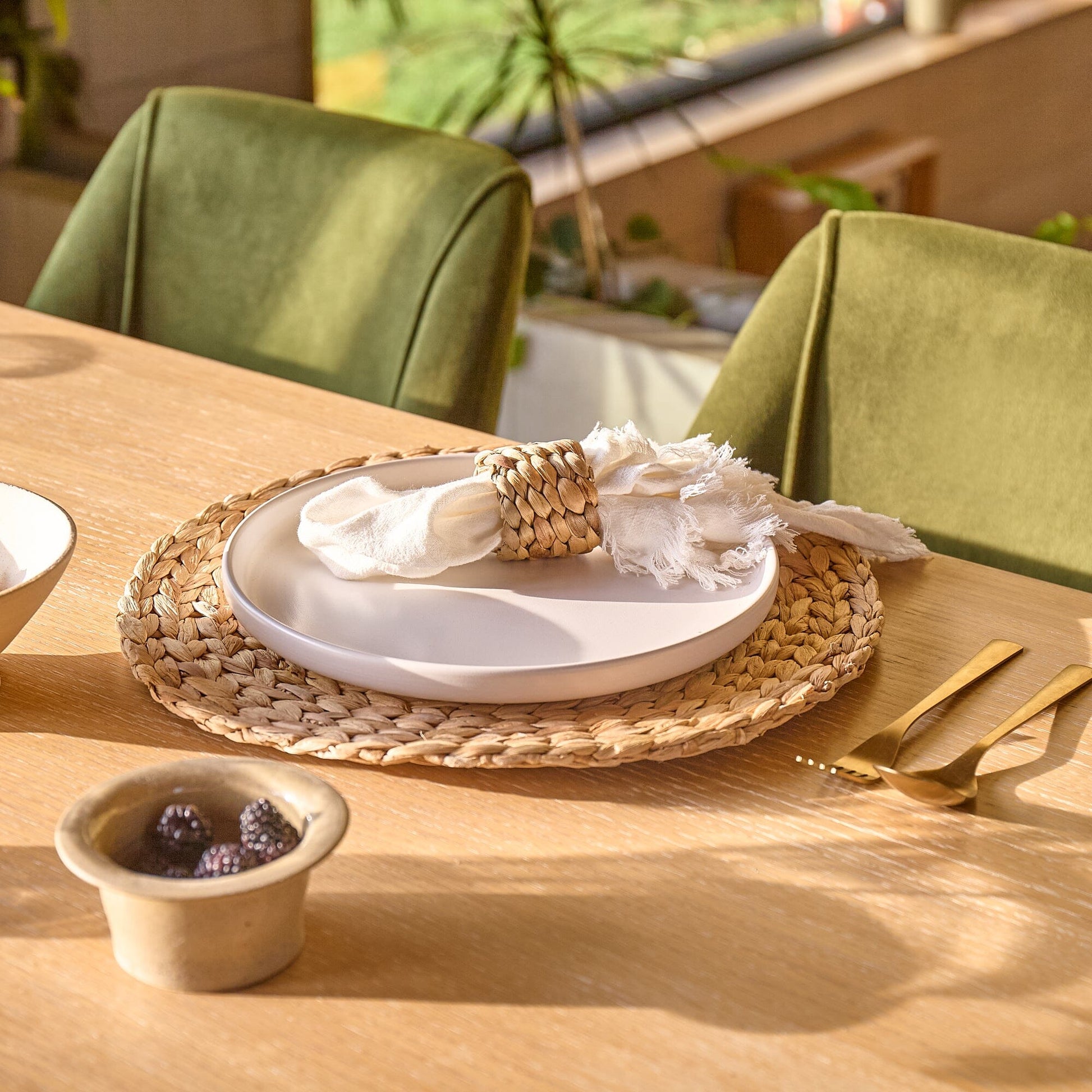 Carter Whitewash Rectangular Dining Table with 6 Freya Fern Green Dining Chairs with Whitewash Legs - Laura James 