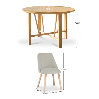 Carter Whitewash Round Dining Table with 4 Freya Boucle Dining Chairs with Whitewash Legs - Laura James 
