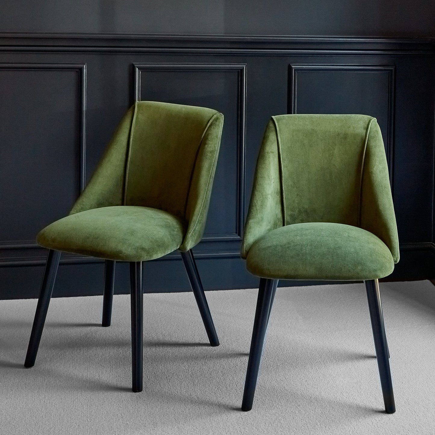 Amelia Whitewash Extendable Dining Table Set - 6 Seater - Freya Fern Green Dining Chairs - Black Legs