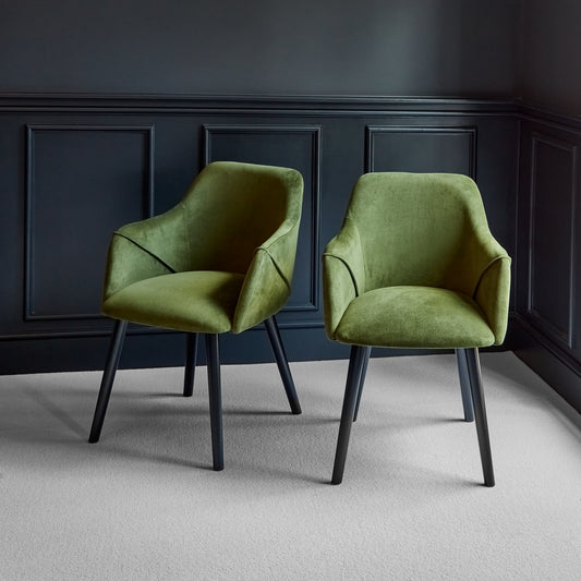 Freya Armchairs - Set Of 2 - Fern Green with Black Oak Legs