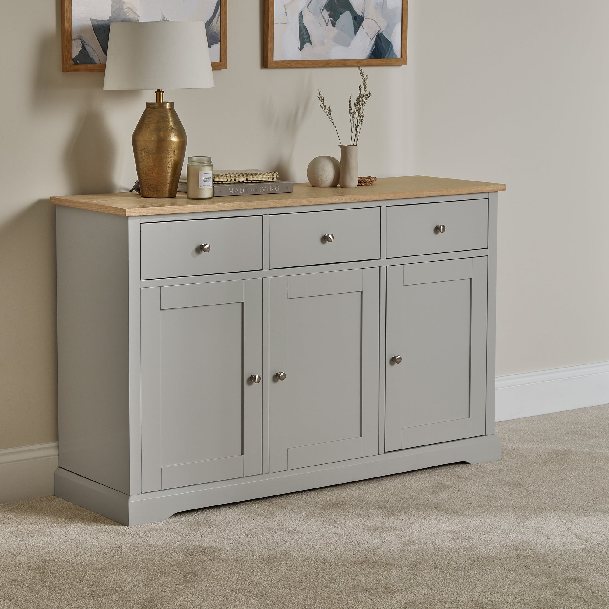 Drawer - yori ハイウエスト ギャザージレ  色:グレー Chatsworth Sideboard - 130cm - Linen Grey - Laura James – Laura