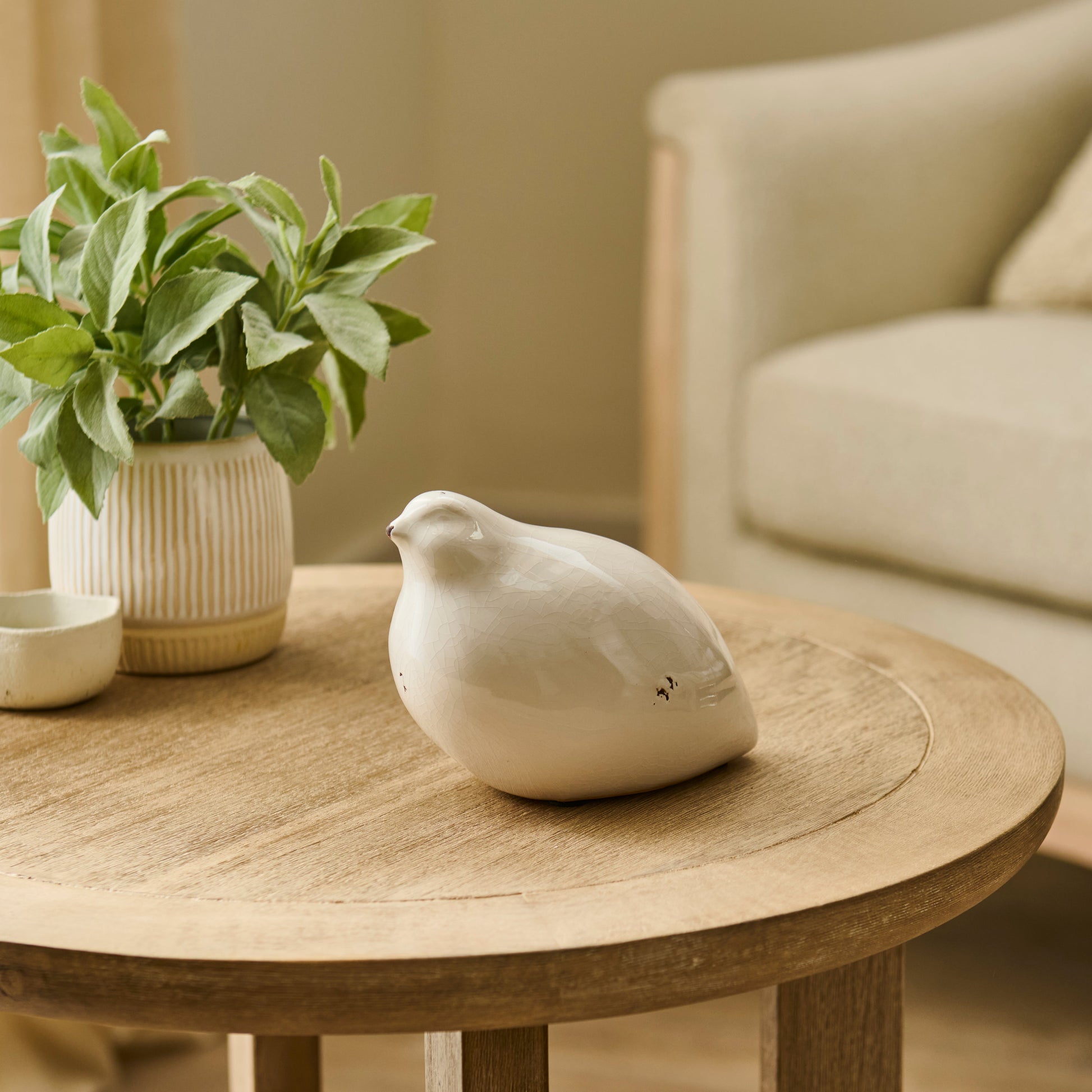 Cali 10cm Ceramic Bird Ornament - Off White - Laura James