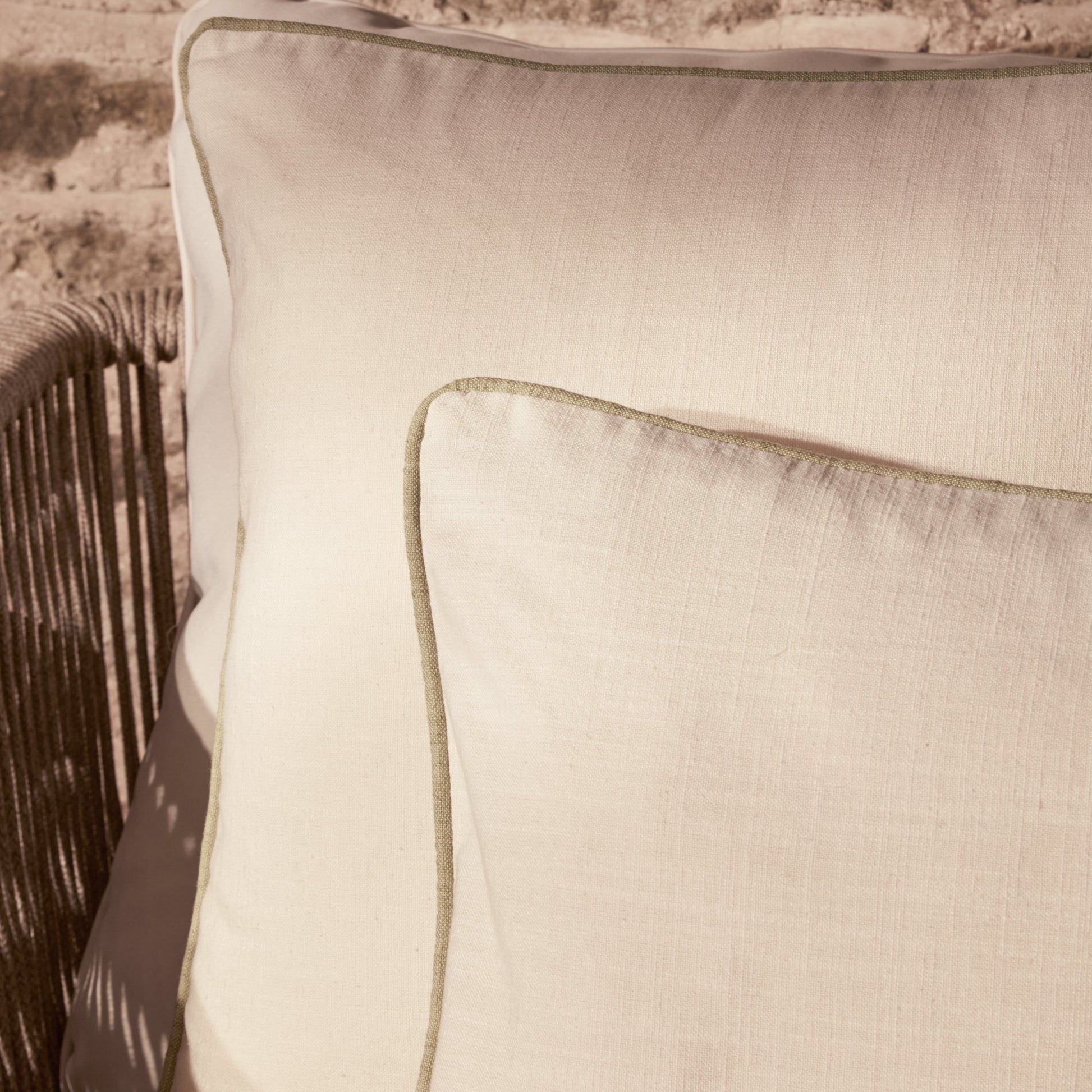 Camber 35x55cm Garden Scatter Cushion Cover - Off White with Sage Green Piping - Laura James