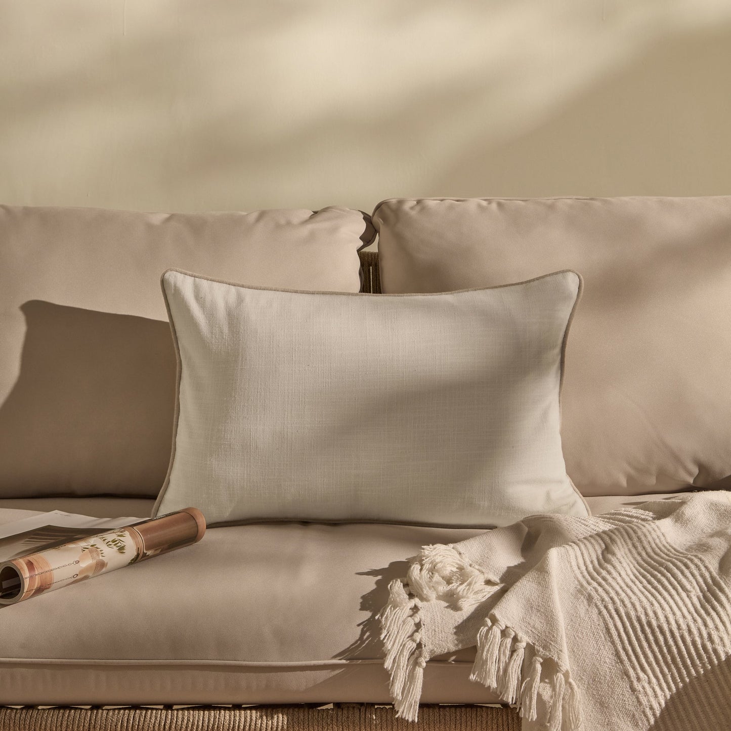 Camber 35x55cm Garden Scatter Cushion Cover - Off White with Sand Piping - Laura James