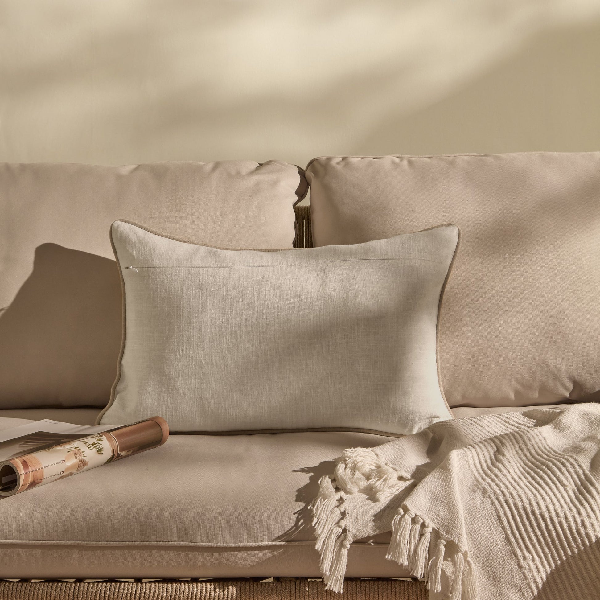 Camber 35x55cm Garden Scatter Cushion Cover - Off White with Sand Piping - Laura James