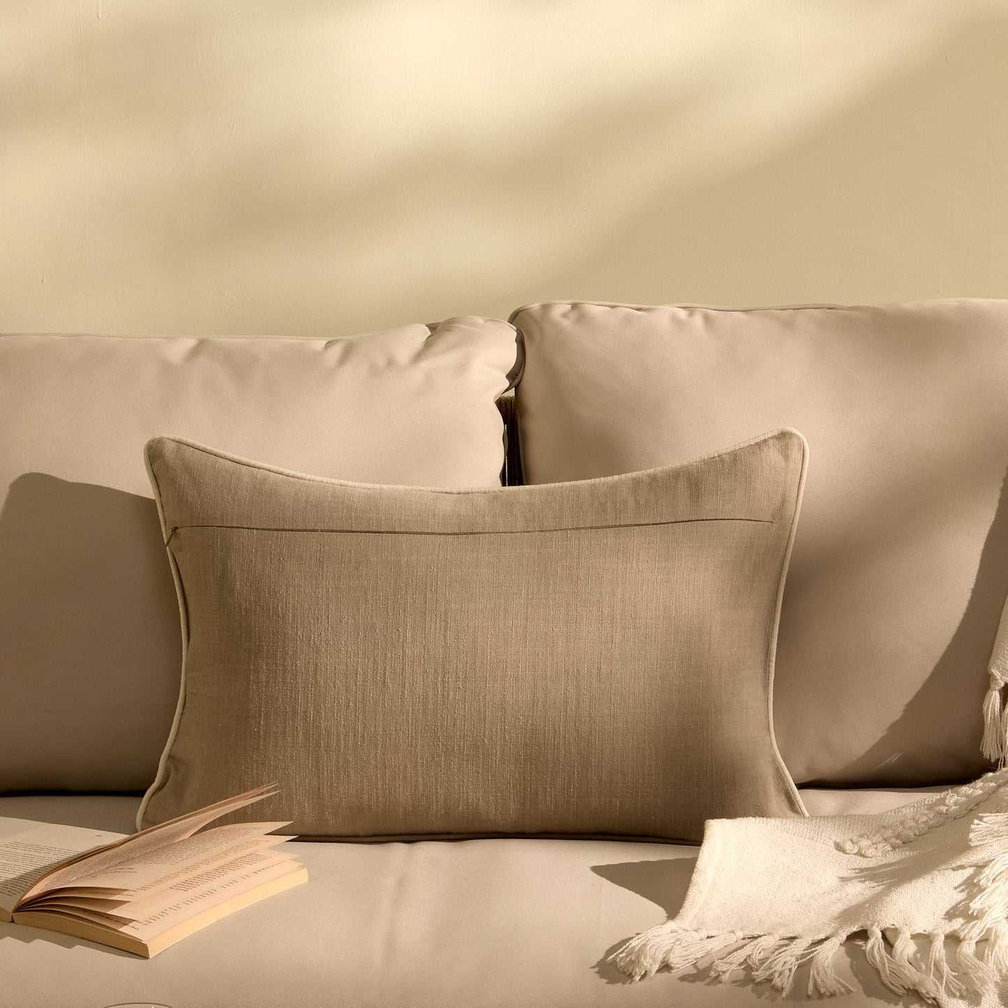 Camber 35x55cm Outdoor Cushion Cover - Sand with Off White Piping - Laura James