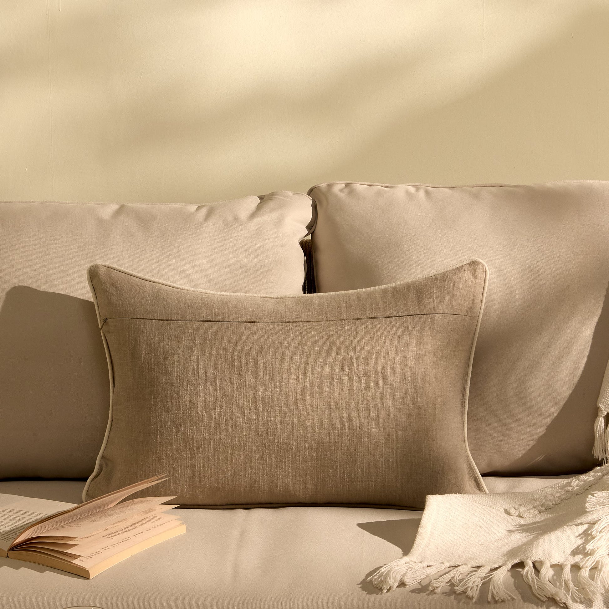 Camber 35x55cm Outdoor Cushion Cover - Sand with Off White Piping - Laura James