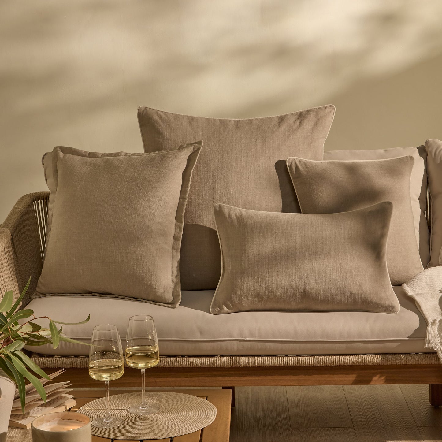 Camber 35x55cm Outdoor Cushion Cover - Sand with Off White Piping - Laura James