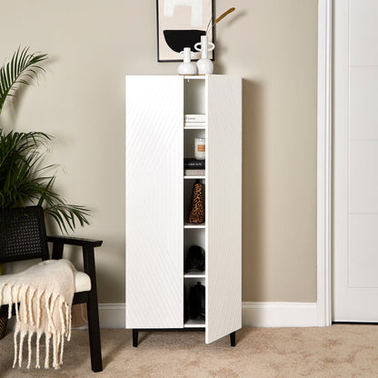 Jack Geometric Large Shoe Cabinet - 2 Door - White
