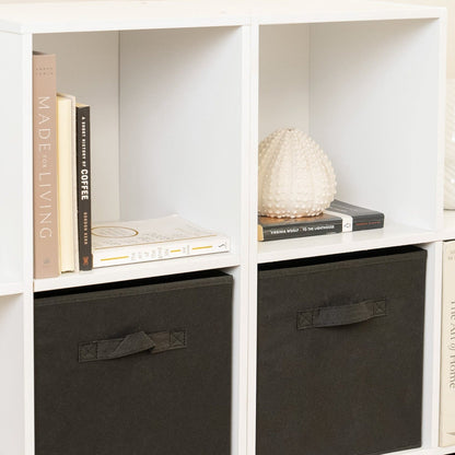 6 Cube White Bookcase Wooden Display Unit Shelving Storage Bookshelf Shelves (Black Basket)