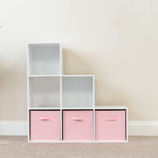 6 Cube bookcase ladder storage unit - white with pink boxes