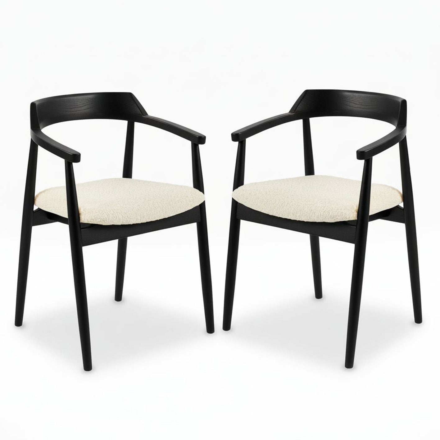 Carter Boucle Dining Armchairs - Set of 2 - Black Oak Legs - Laura James 