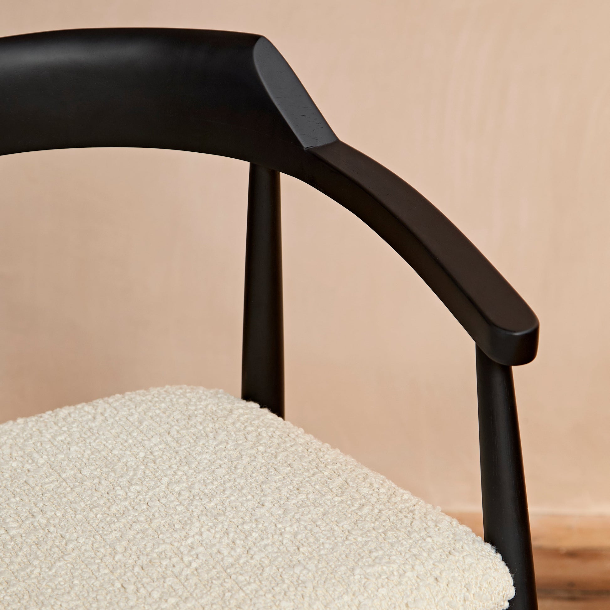 Carter Boucle Dining Armchairs - Set of 2 - Black Oak Legs - Laura James 