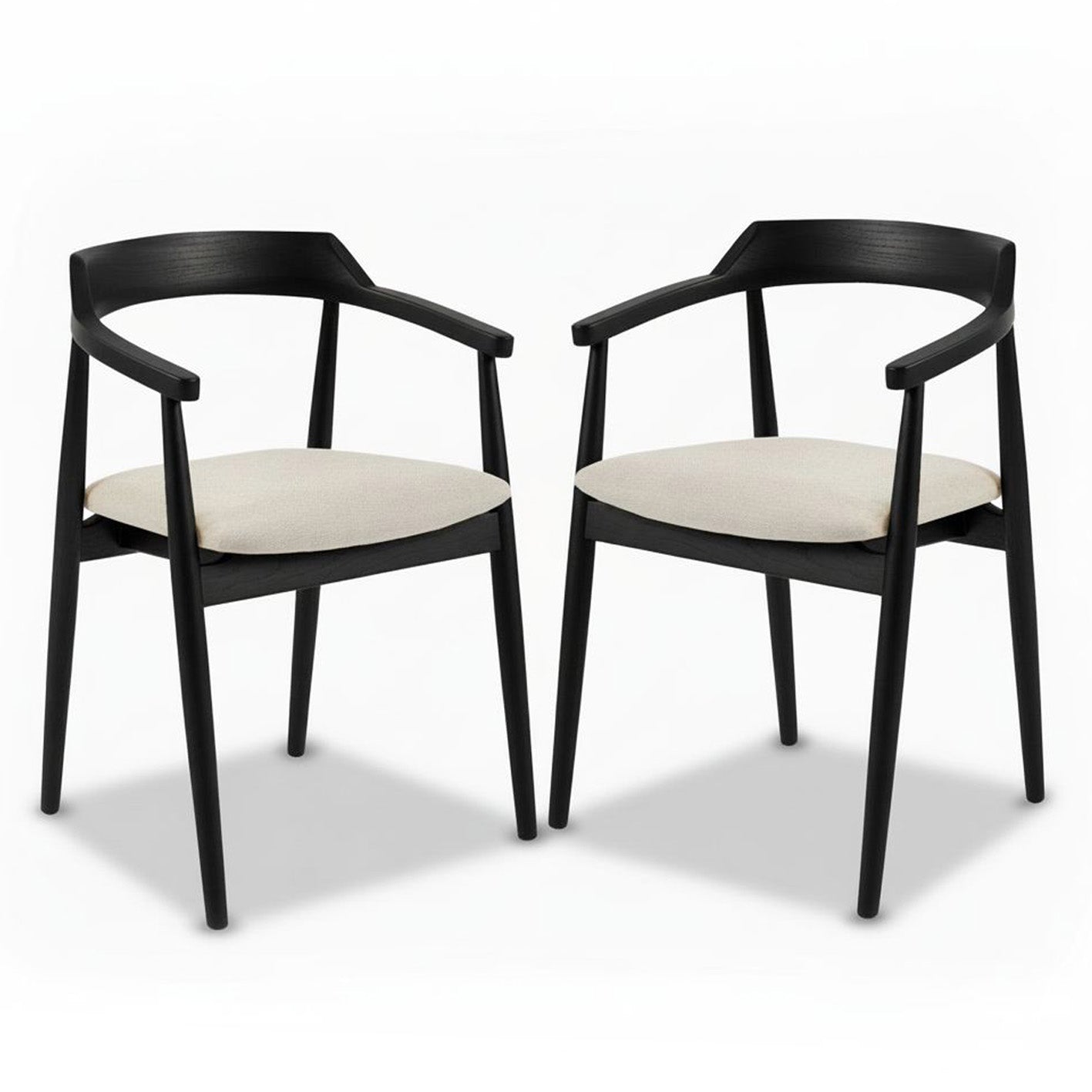 Carter Fawn Linen Dining Armchairs - Set of 2 - Black Oak Legs - Laura James 