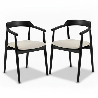 Carter Fawn Linen Dining Armchairs - Set of 2 - Black Oak Legs - Laura James 