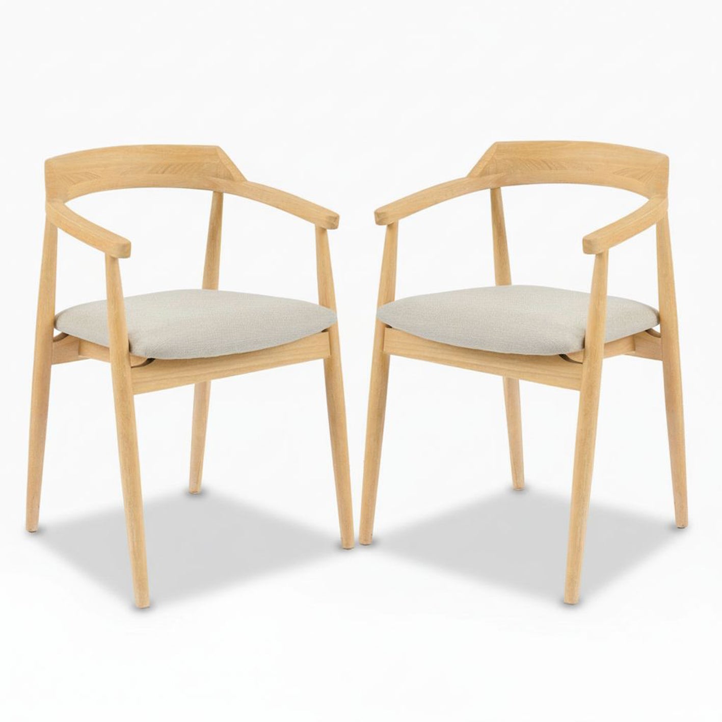 Carter Fawn Linen Dining Armchairs - Set of 2 - Whitewash Oak Legs - Laura James 