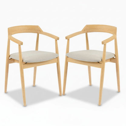 Carter Fawn Linen Dining Armchairs - Set of 2 - Whitewash Oak Legs - Laura James 