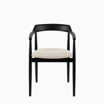 Carter Fawn Linen Dining Armchairs - Set of 2 - Black Oak Legs - Laura James 