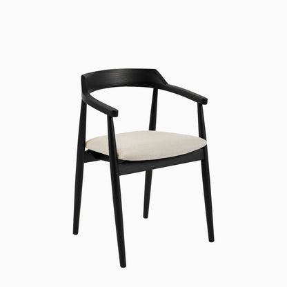 Carter Fawn Linen Dining Armchairs - Set of 2 - Black Oak Legs - Laura James 