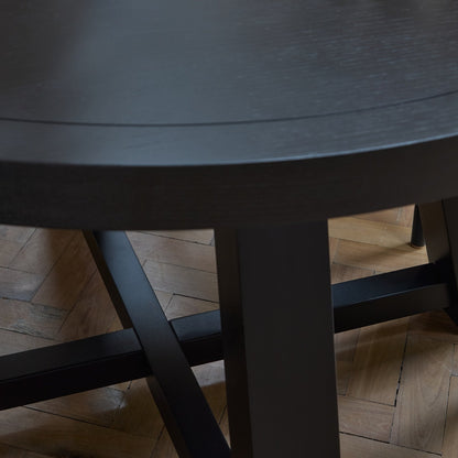 Charlotte Black Oak Round Dining Table Set - 4 Seater - Freya Sand Dining Chairs - Black Oak Legs - Laura James