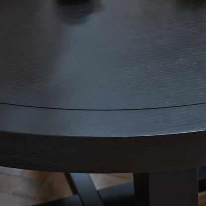 Charlotte Black Oak Round Dining Table Set - 4 Seater - Freya Sand Dining Chairs - Black Oak Legs - Laura James