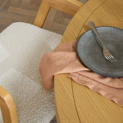 Charlotte Pale Oak Round Dining Table Set - 4 Seater - Ella Pale Oak Carver Chair - Off White Boucle - Laura James