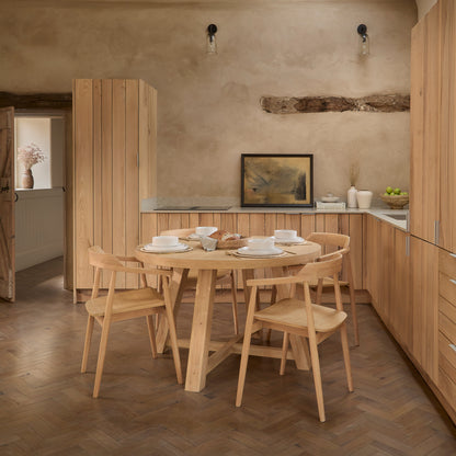 Charlotte Whitewash Round Dining Table Set - 4 Seater - Carter Dining Armchairs - Whitewash Oak Legs - Laura James