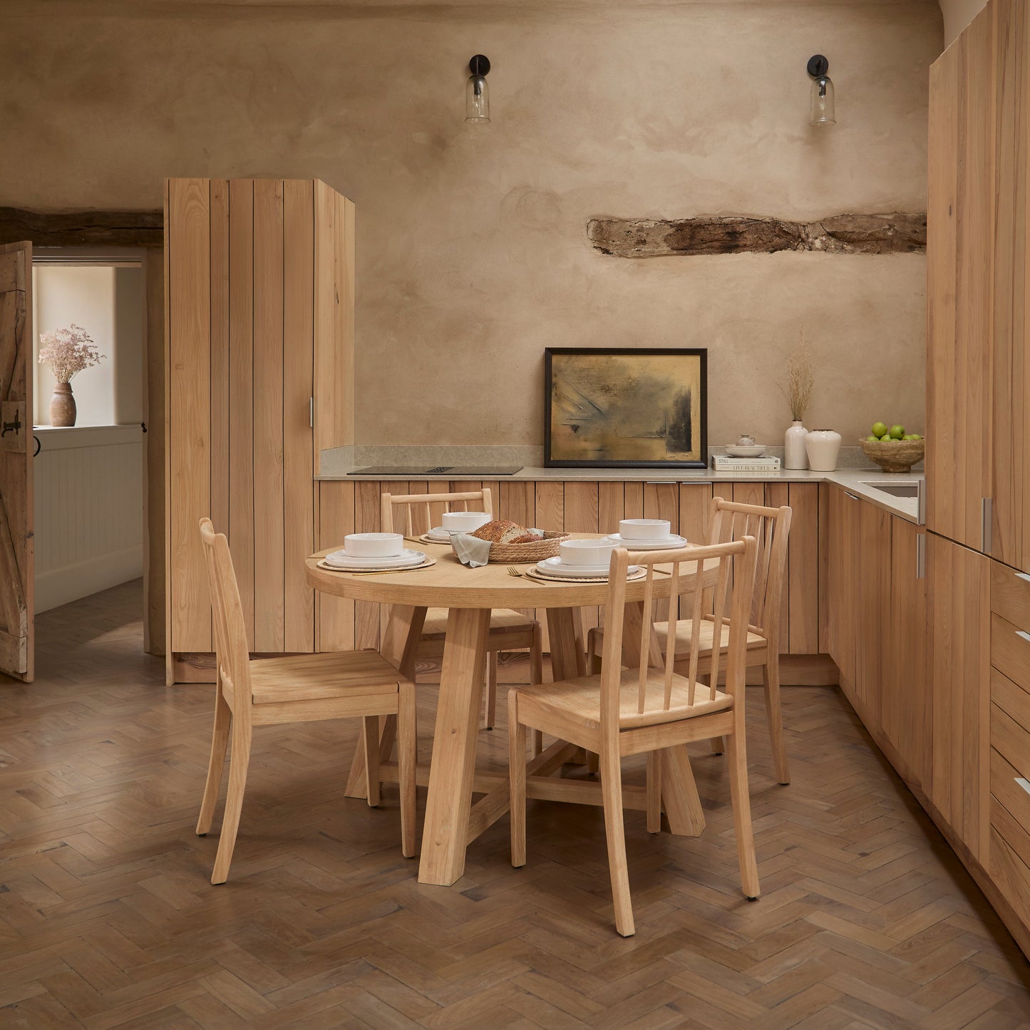 Charlotte Whitewash Round Dining Table Set - 4 Seater - Tilly Dining Chairs - Whitewash Oak Legs - Laura James