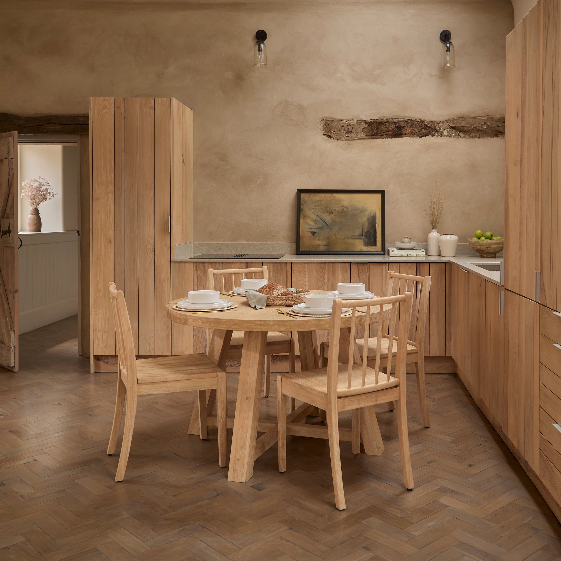 Charlotte Whitewash Round Dining Table Set - 4 Seater - Tilly Dining Chairs - Whitewash Oak Legs - Laura James