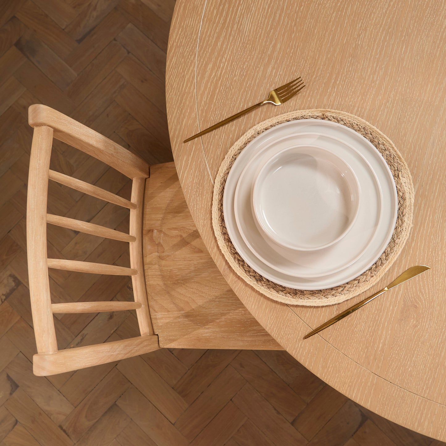Charlotte Whitewash Round Dining Table Set - 4 Seater - Tilly Dining Chairs - Whitewash Oak Legs - Laura James